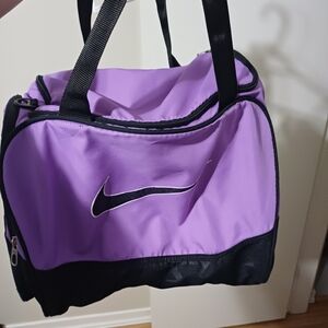 Nike Purple and Black Duffel Bag With Metallic NIKE on Black Bottom